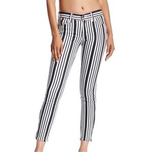 Free People Cotton Stretch Skinny Vertical Stripe Jeans in Blue & White